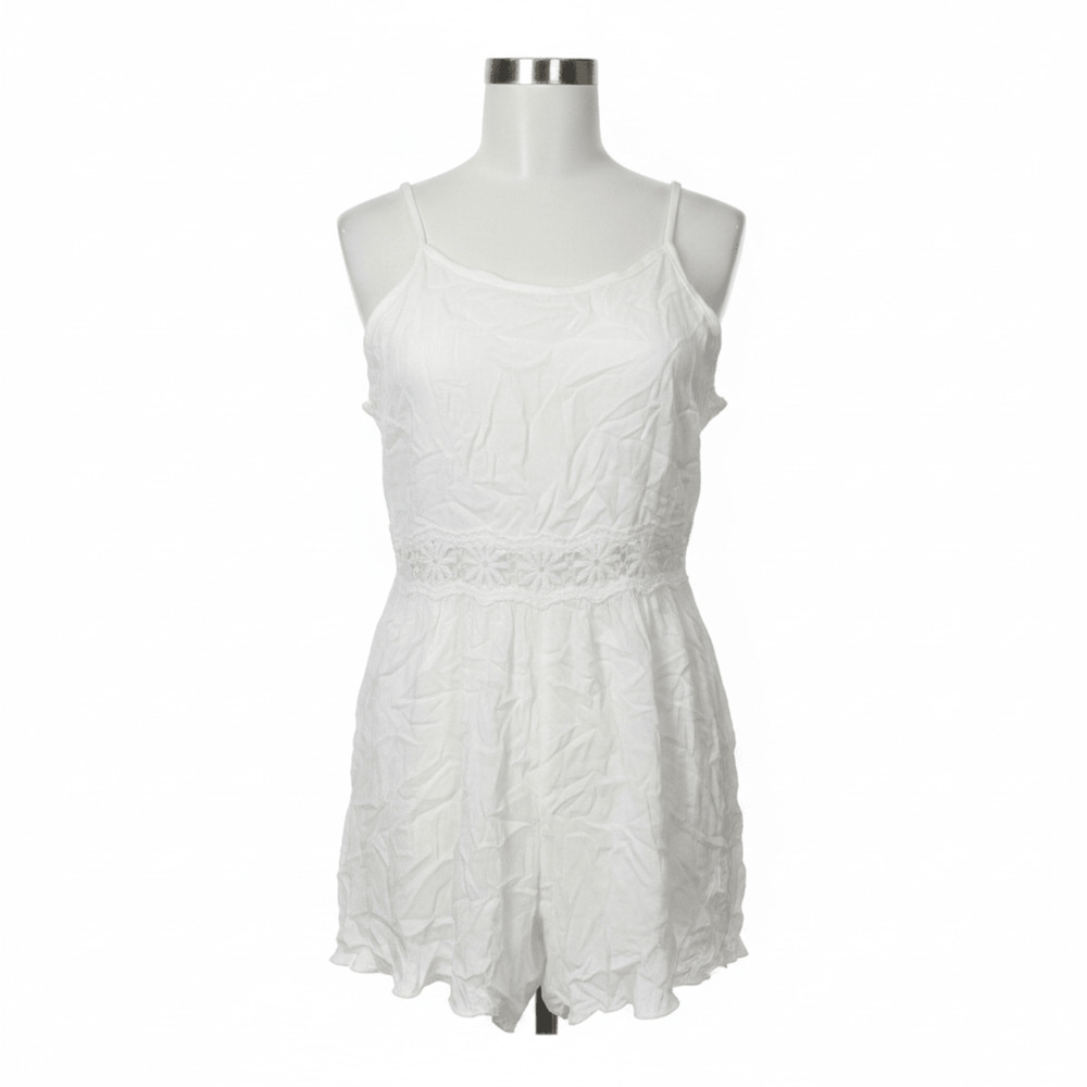 White Lace Trim Summer Romper
